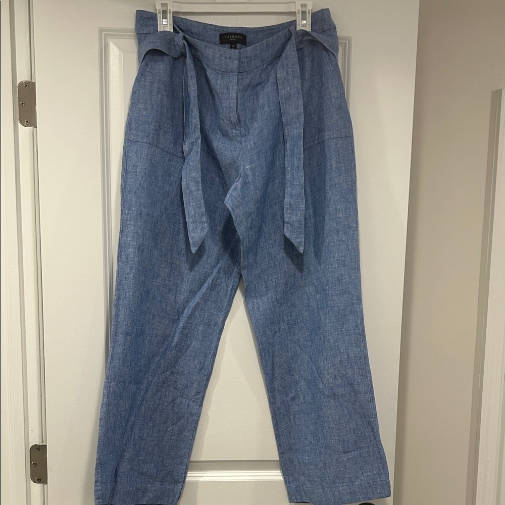 Talbots Petites 100% Linen Light Blue Trousers